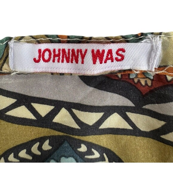 Johnny Was Silk Paisley Multicolor Roll Tab Boho Pink Top Shirt XL - Picture 9 of 10